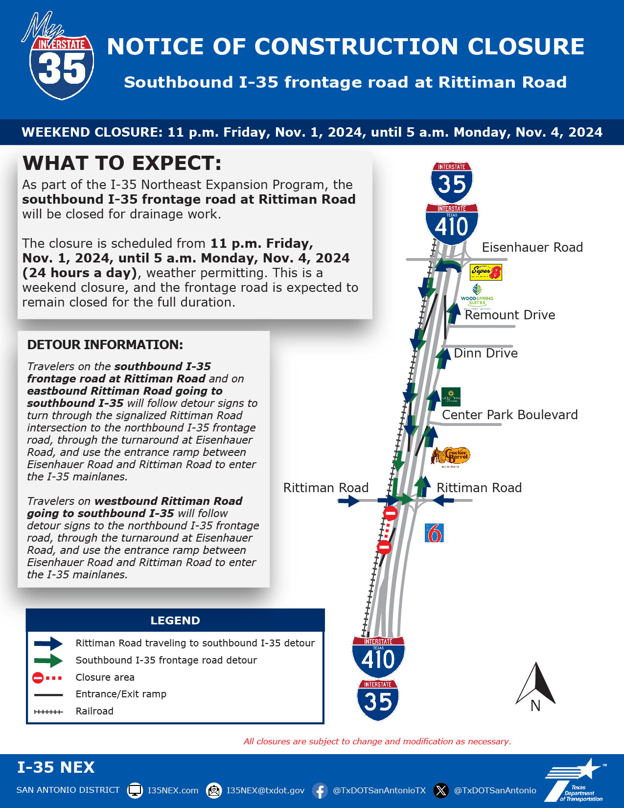 I-35 NEX Project Closure | I-35 southbound frontage road at
